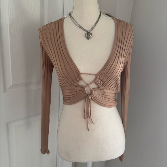 Significant Other Tops - Significant Other Elegant Tan Ribbed Women Top